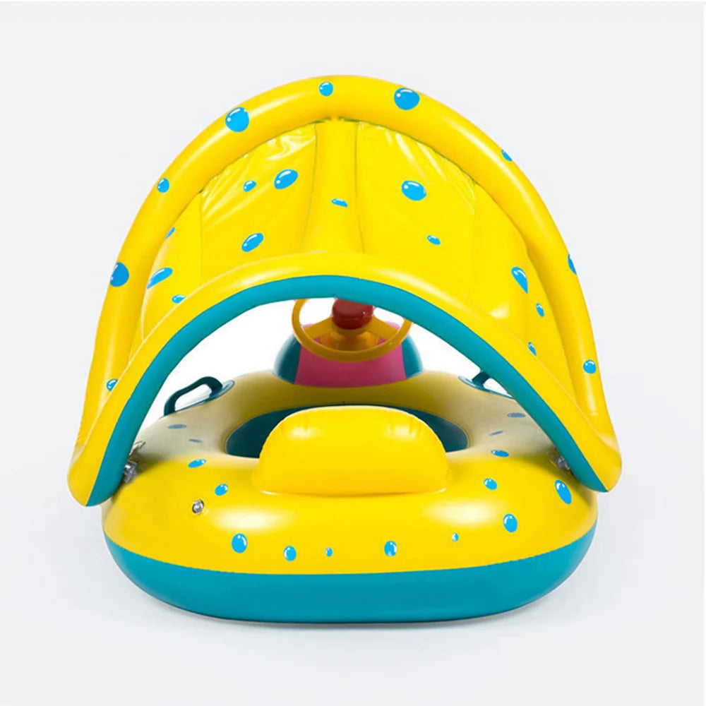 1pc anel de assento de guarda-sol amarelo com volante piscina inflável flutuante assento de bebê