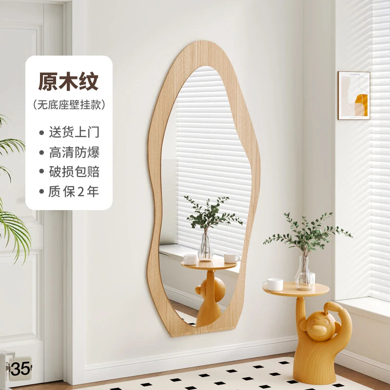 Espelho ondulado minimalista, tamanho grande, irregular, meninas, corpo inteiro, maquiagem, assimétrico, dobras, decorações de quarto