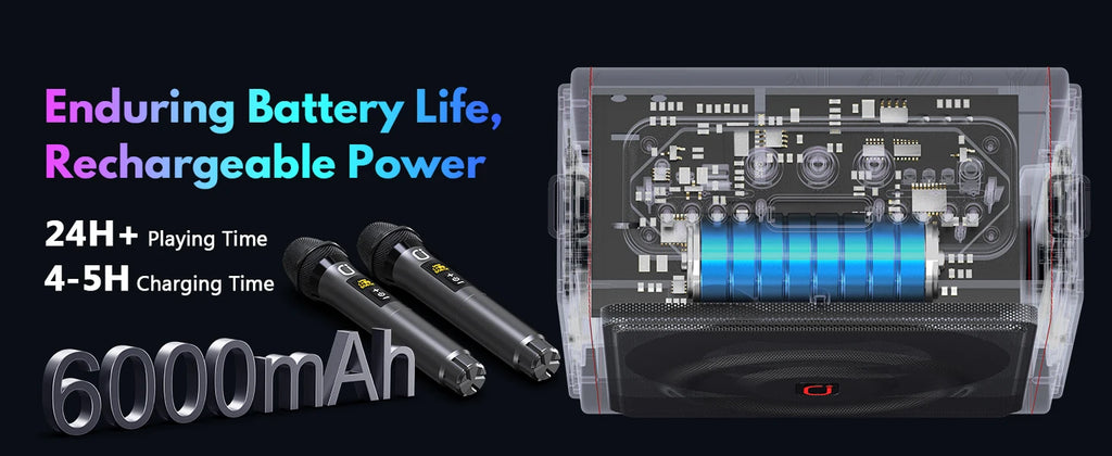 Máquina de karaokê portátil, alto-falante Bluetooth com microfones, sistema PA com 2 microfones de karaokê, luzes de discoteca para festas em casa