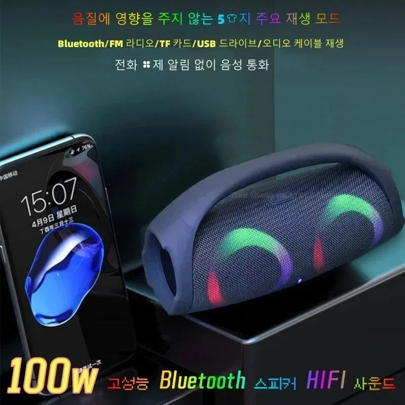 Alta fidelidade sem fio bluetooth alto-falante portátil à prova dwaterproof água coluna de som alta potência estéreo surround rgb subwoofer caixa de som tws/usb