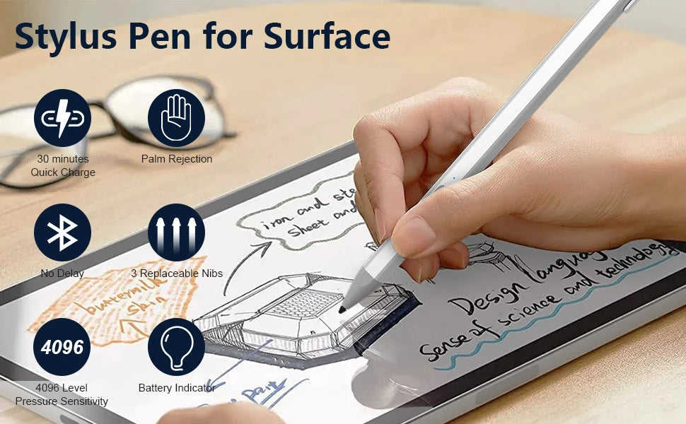 Caneta stylus para microsoft surface pro/livro/laptop/studio pro11/10/9/8/7/6/5/4/x caneta windows 4096 caneta de superfície de sensibilidade à pressão