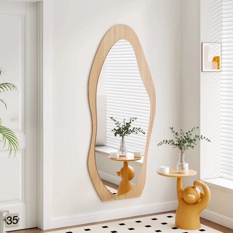 Espelho ondulado minimalista, tamanho grande, irregular, meninas, corpo inteiro, maquiagem, assimétrico, dobras, decorações de quarto