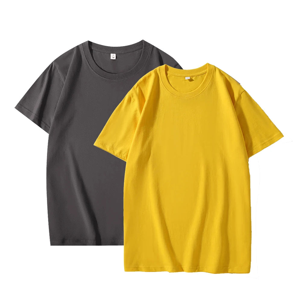 2 pçs cor sólida camiseta 100% algodão masculino feminino branco o-pescoço solto de manga curta modelos básicos all-match camiseta casal topos preto