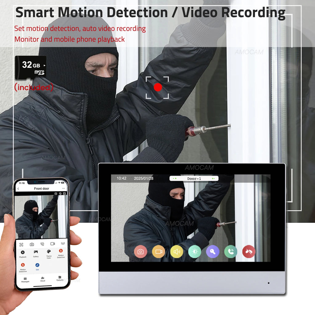 2 fios casa inteligente tuya wifi 1080p vídeo porteiro telefone da porta 7 ''monitor de toque vídeo campainha porta câmera sistema segurança