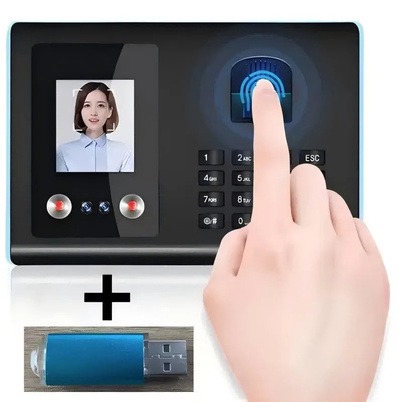 Máquina de atendimento com reconhecimento facial, dispositivo de verificação de impressão digital para funcionários, equipamento de cartão perfurado com senha digital, presente grátis, disco u