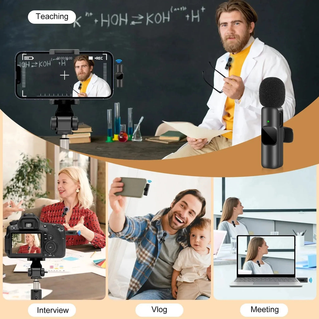 Novo microfone de lapela sem fio portátil gravação de áudio e vídeo mini microfone para iphone android transmissão ao vivo jogos telefone microfone