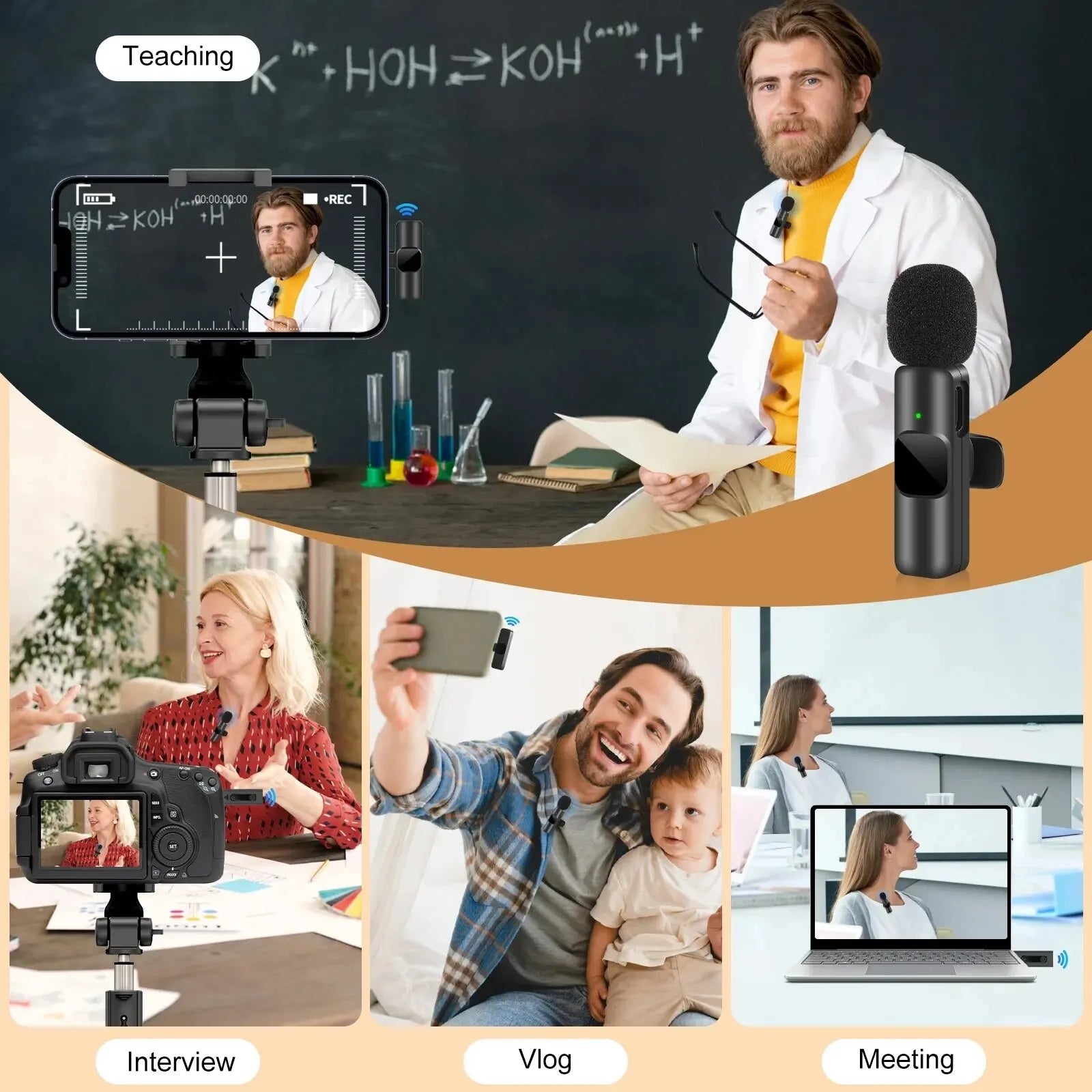 Novo microfone de lapela sem fio portátil gravação de áudio e vídeo mini microfone para iphone android transmissão ao vivo jogos telefone microfone