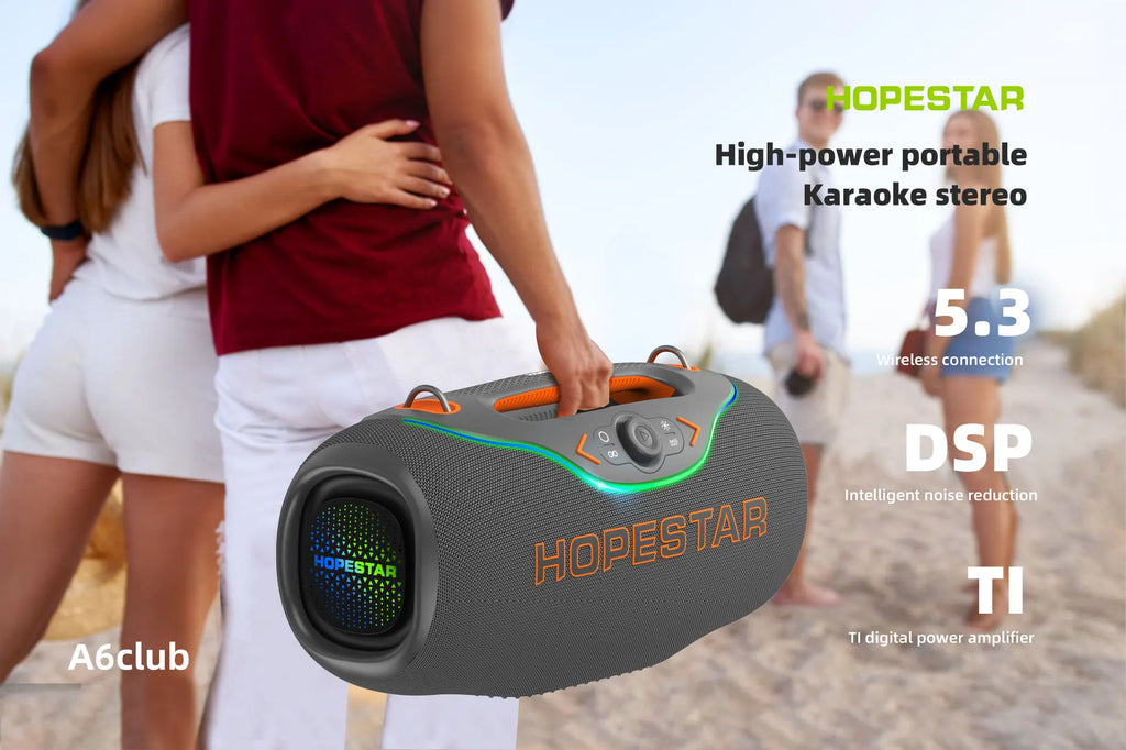 HOPESTAR A6 CLUB Alto-falante Bluetooth Super Bass 200W - Emparelhamento TWS de última geração, IPX6 à prova d'água, sistema de áudio portátil para festas ao ar livre