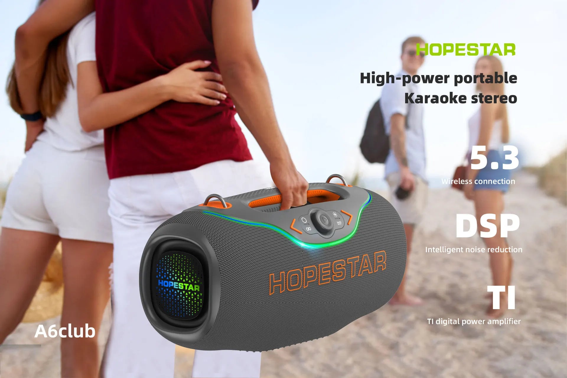 HOPESTAR A6 CLUB Alto-falante Bluetooth Super Bass 200W - Emparelhamento TWS de última geração, IPX6 à prova d'água, sistema de áudio portátil para festas ao ar livre