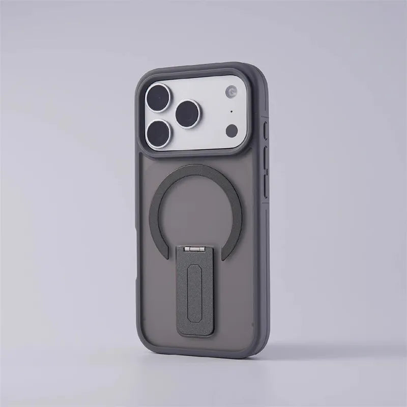 Luxury Matte Translucent Holder Magnetic Case for IPhone 17 Pro Max Air 16 15 Plus 14 13 12 For Magsafe Bumper Shockproof Cover