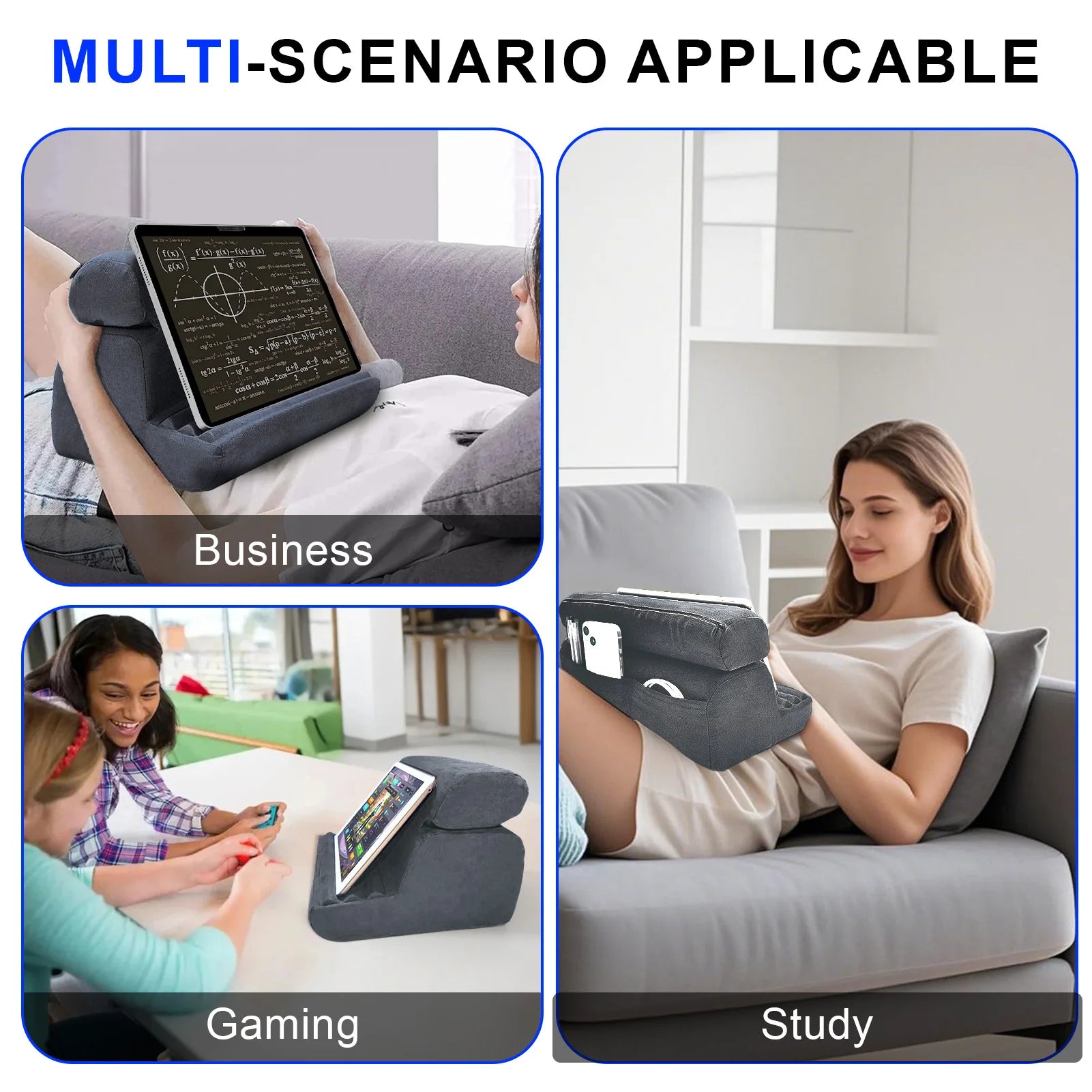 Xnyocn tablet travesseiro titular dobrável ipad suporte para cama de colo e mesa tablet almofada macia doca com bolso stylus montagem para ipad pro