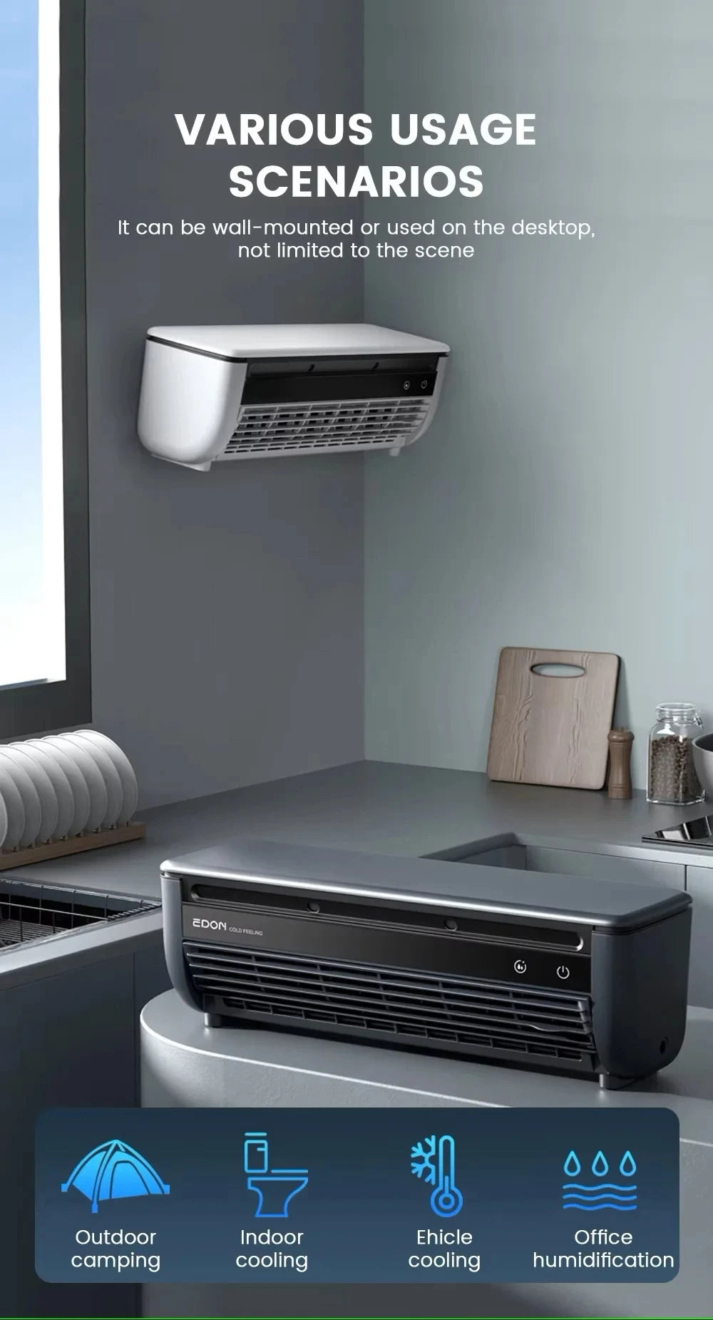 Mini desktop casa cozinha banheiro ventilador de spray elétrico portátil ventilador refrigeração ar água recarregável montado na parede