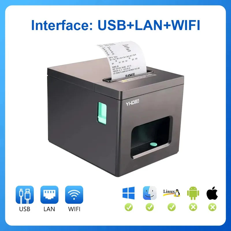 YHD-8390 Thermal Printer,80mm USB/USB+LAN/USB+BT/USB+BT+LAN+WIFI/USB+WIFI ESC/POS Printer, Compatible with Windows/Linux/MAC OS