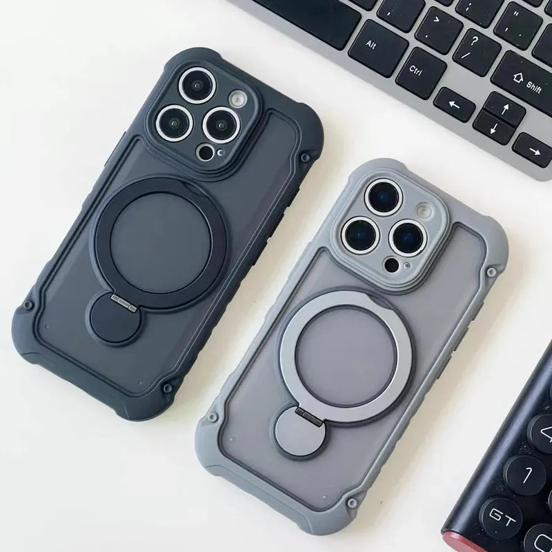 for Magsafe 360° Rotation Metal Stand Phone Case for iPhone 17 12 13 16 Pro Max 17 Pro 14 15 Plus Airbag Shockproof  Matte Cover