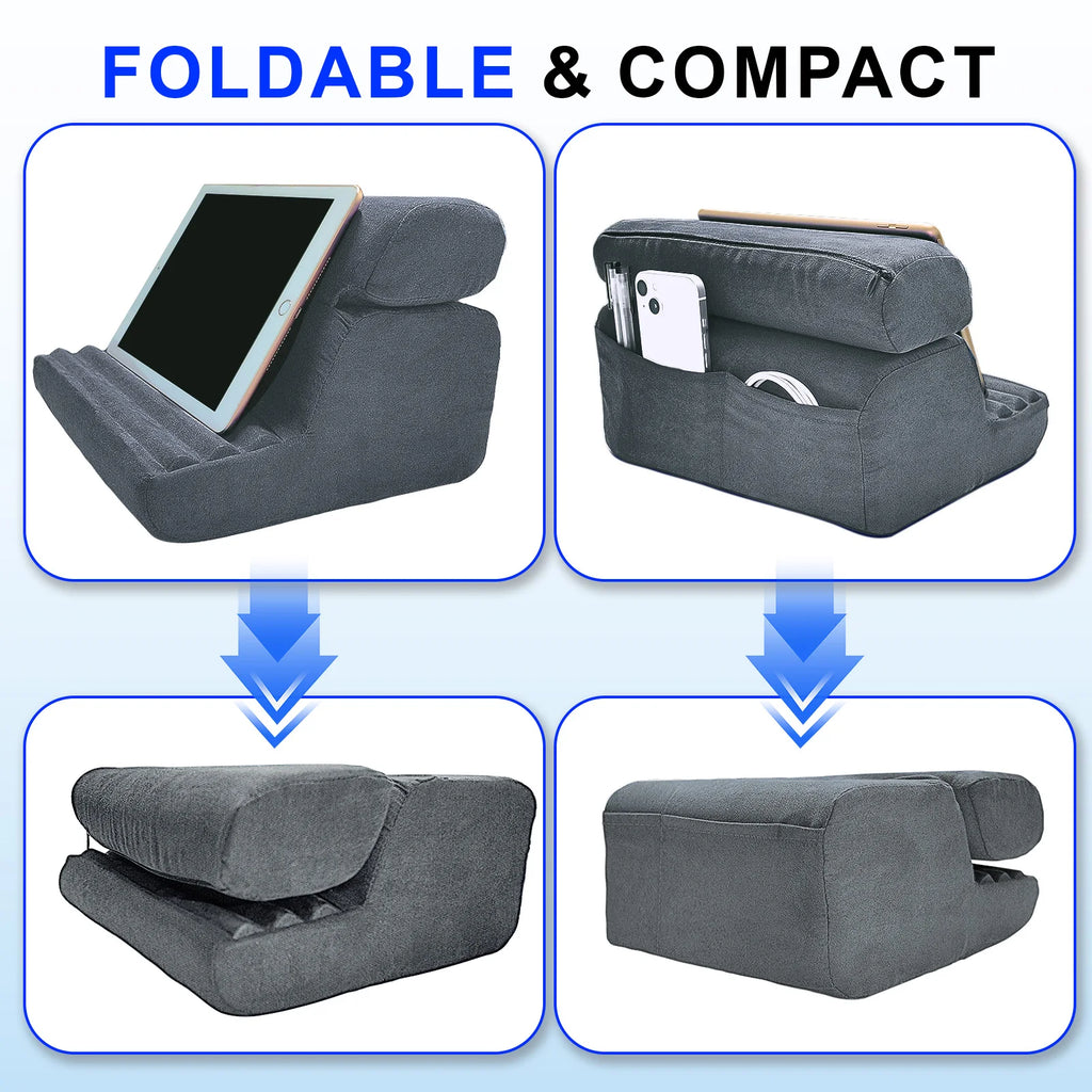 Xnyocn tablet travesseiro titular dobrável ipad suporte para cama de colo e mesa tablet almofada macia doca com bolso stylus montagem para ipad pro