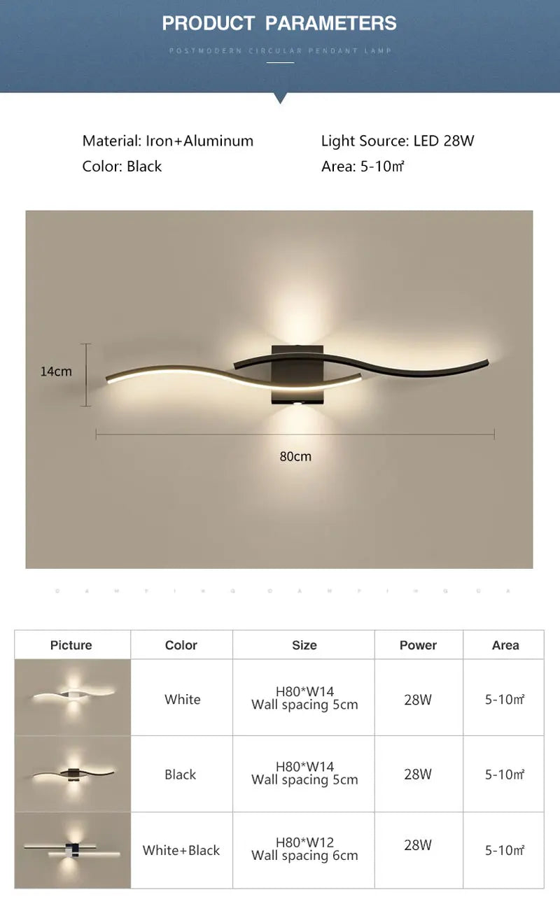 Luzes de parede LED internas para quarto, lâmpadas de parede LED para cima e baixo, luminárias para fundo do sofá, iluminação interior, preto