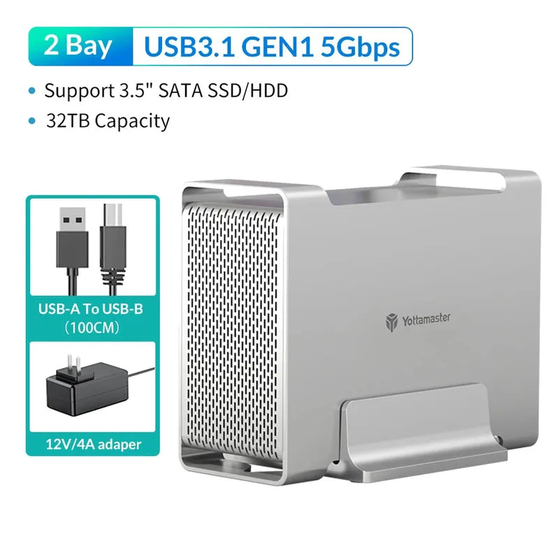 Yottamaster SATA RAID Hard Drive Enclosure 2.5" 3.5" SATA HDD SSD Enclosure with 32TB Max & RAID 0/1/SPAN RAID Hard Disk Storage