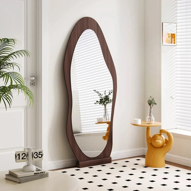 Espelho ondulado minimalista, tamanho grande, irregular, meninas, corpo inteiro, maquiagem, assimétrico, dobras, decorações de quarto