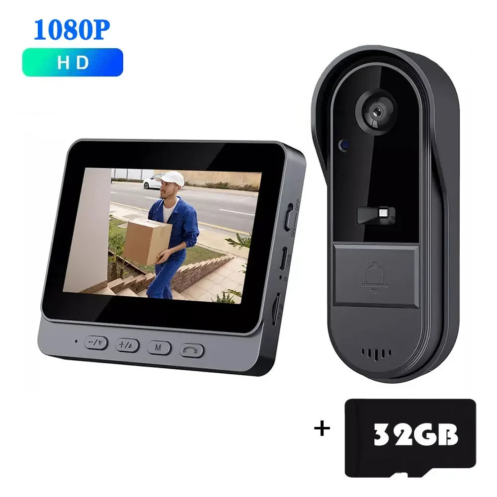 Campainha sem fio wi-fi, câmera 1080p, vídeo porteiro, à prova d'água, tela ips de 4,3 polegadas, segurança doméstica, campainha da porta, visão noturna ir