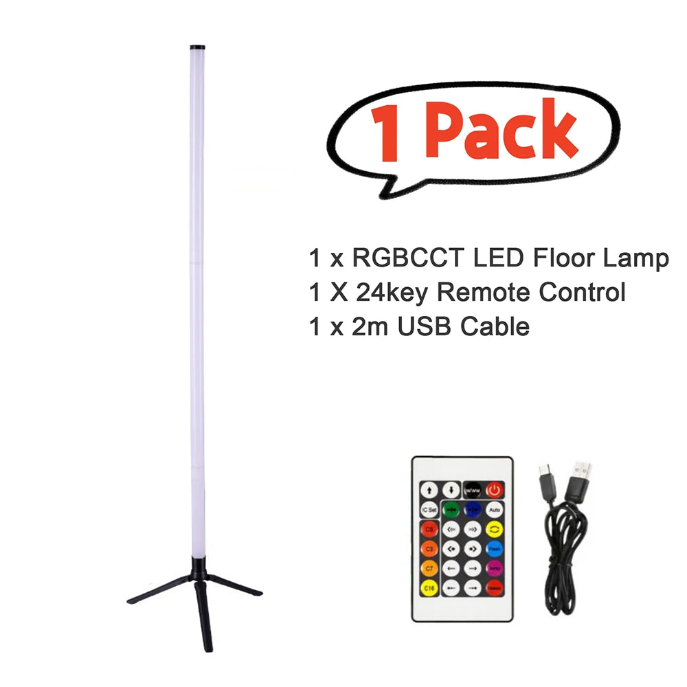 Inteligente rgb cct conduziu a lâmpada de assoalho 103cm 360 tubo redondo 5v alimentado por usb 24key bluetooth app controle remoto para jogos pc tv decoração