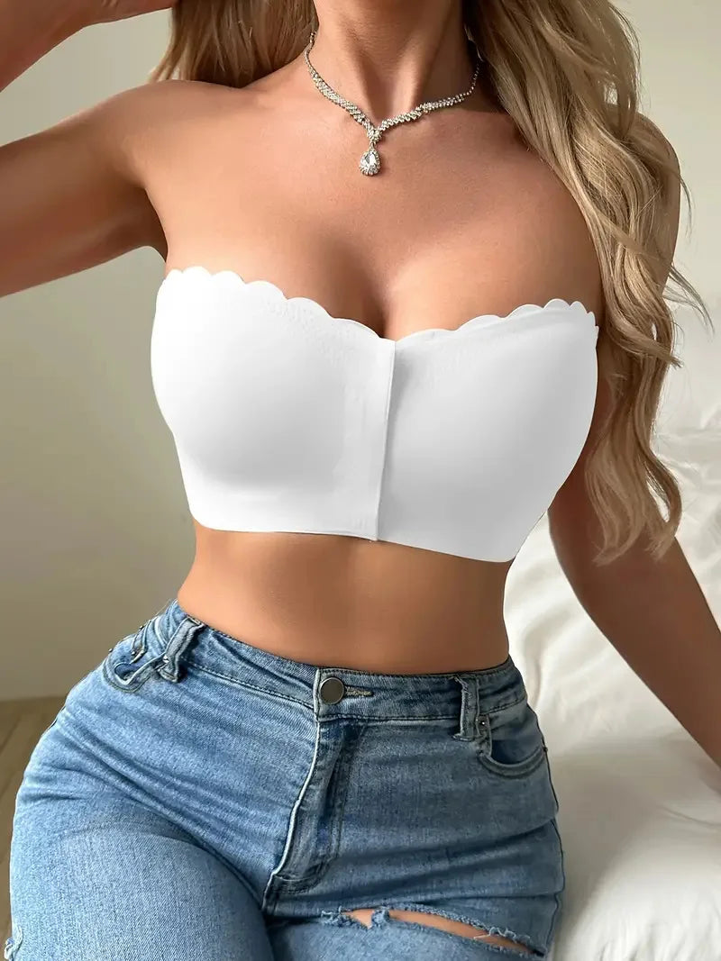 Sutiã de roupa íntima com botão frontal, sem armação, suave, respirável, confortável, cor sólida, sem vestígios, invisível