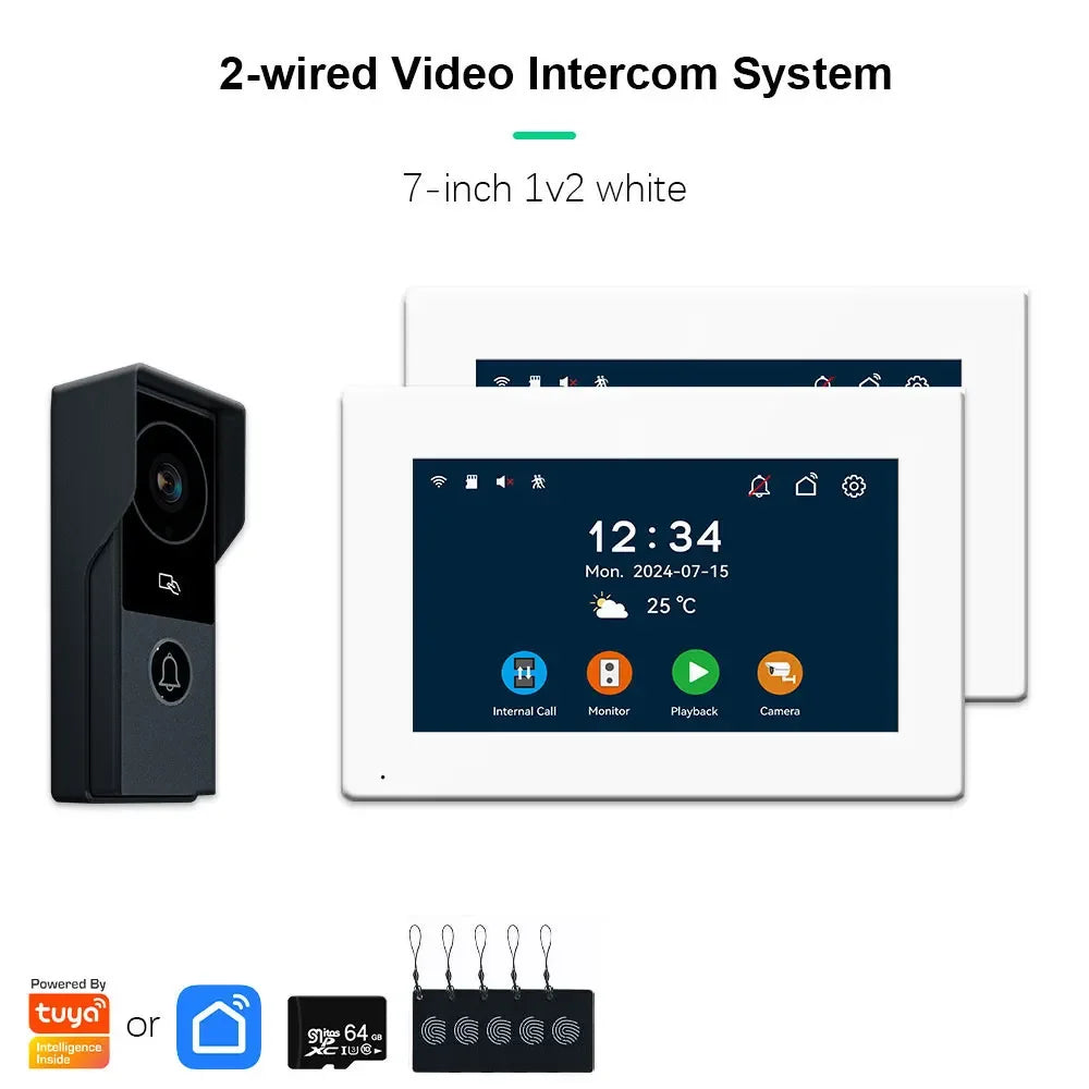 Tuya inteligente 1080p 2 fios visiophone campainha sistema de vídeo porteiro para casa metal porta telefone suporte câmera ip proteção segurança