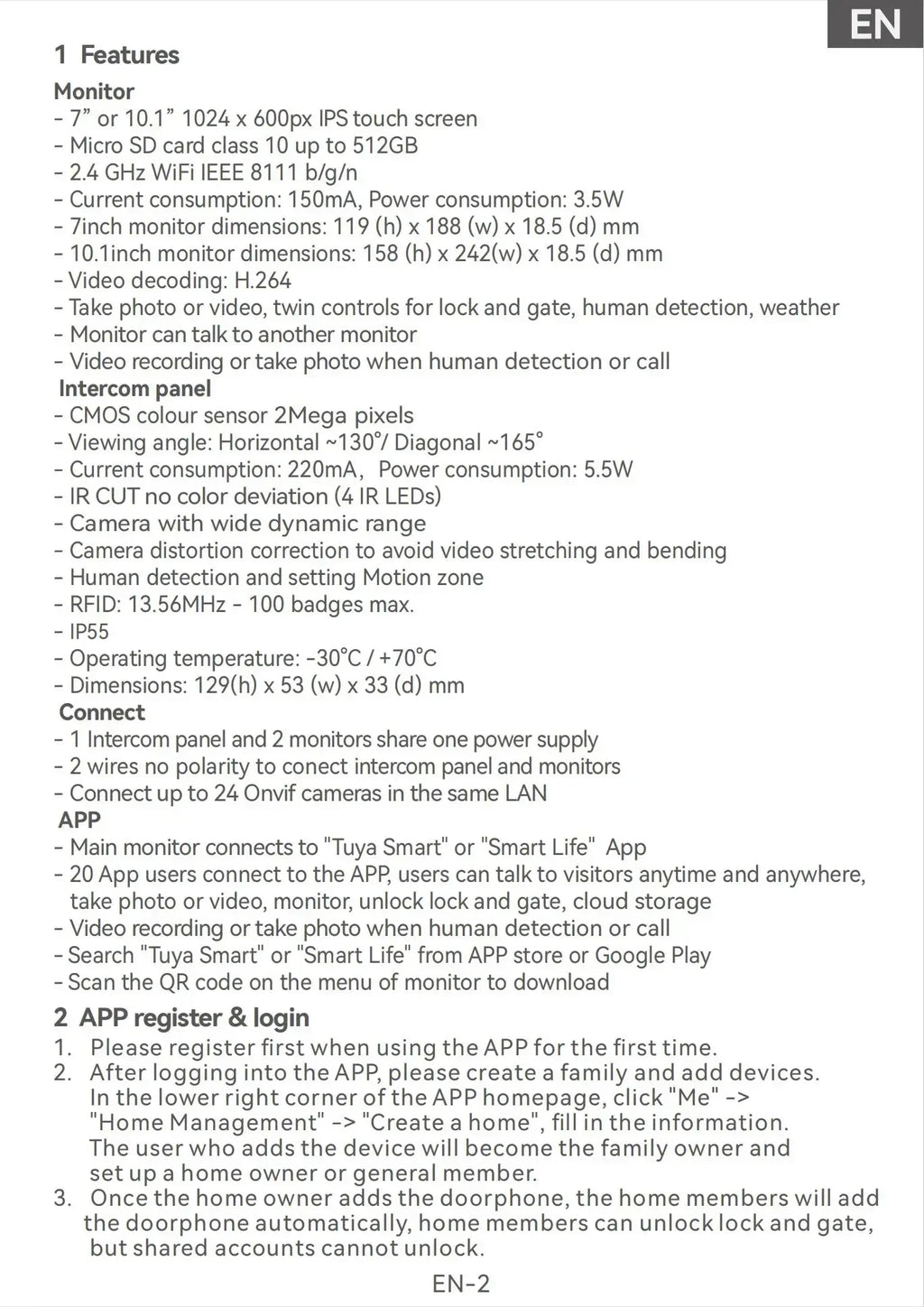 Tuya inteligente 1080p 2 fios visiophone campainha sistema de vídeo porteiro para casa metal porta telefone suporte câmera ip proteção segurança