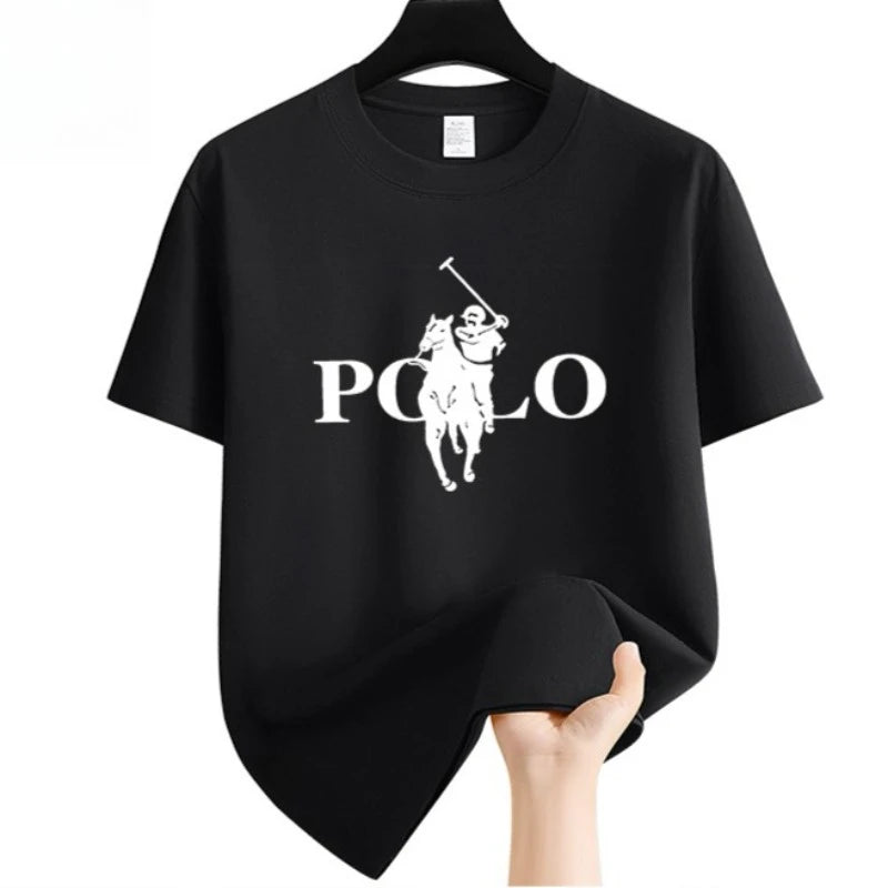 Roupas de marca de moda masculina verão casual negócios shorts manga solta versátil em torno do pescoço camiseta respirável