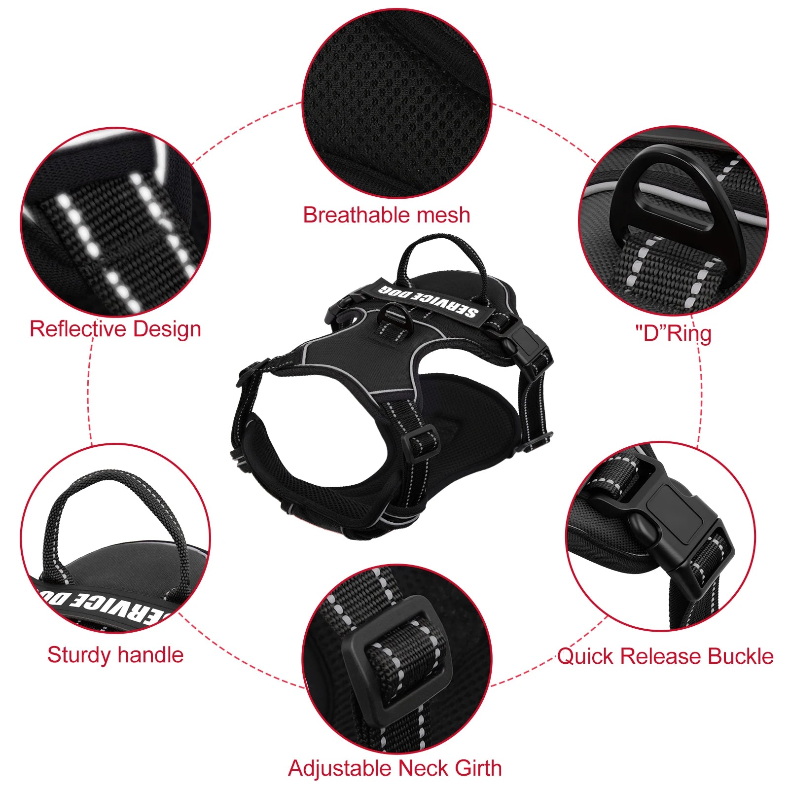 Arnês para cães ajustável de nylon sem puxar colete com remendo para cães 4psc, arnês reflexivo para animais de estimação para cães pequenos, médios e grandes