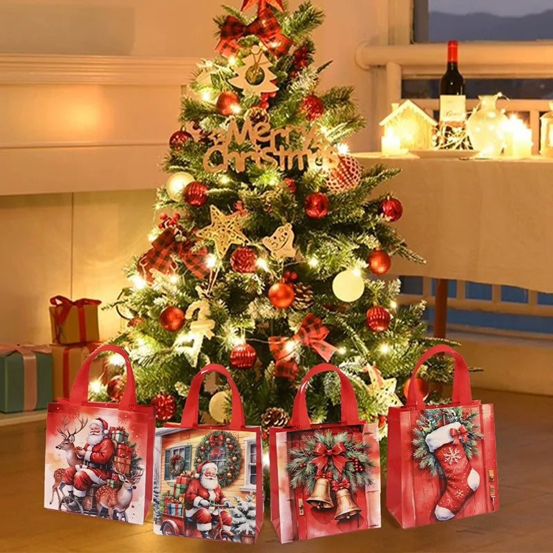 4/8 pçs saco de presente de natal santa saco não tecido decorações de natal para casa 2025 natal navidad noel presentes saco de embalagem de ano novo