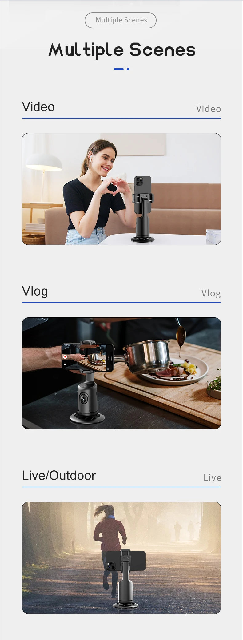 AI Smart Gimbal, 360 °, Auto Face Tracking, Rotação Tudo-em-um, Suporte do Telefone para Smartphone, Vídeo, Vlog, Estabilizador ao Vivo, Tripé