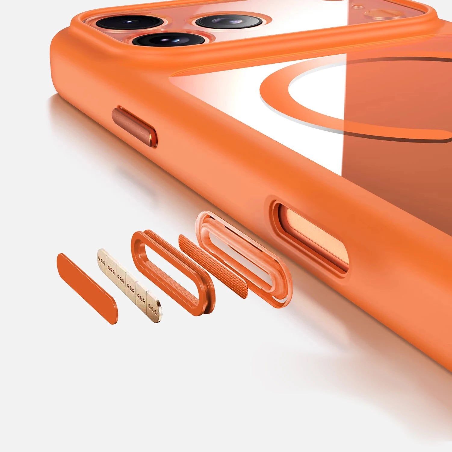 Negócios magnéticos simplicidade à prova de choque laranja pára-choques botão da câmera caso para iphone 17 pro max lente clara pc capa para magsafe