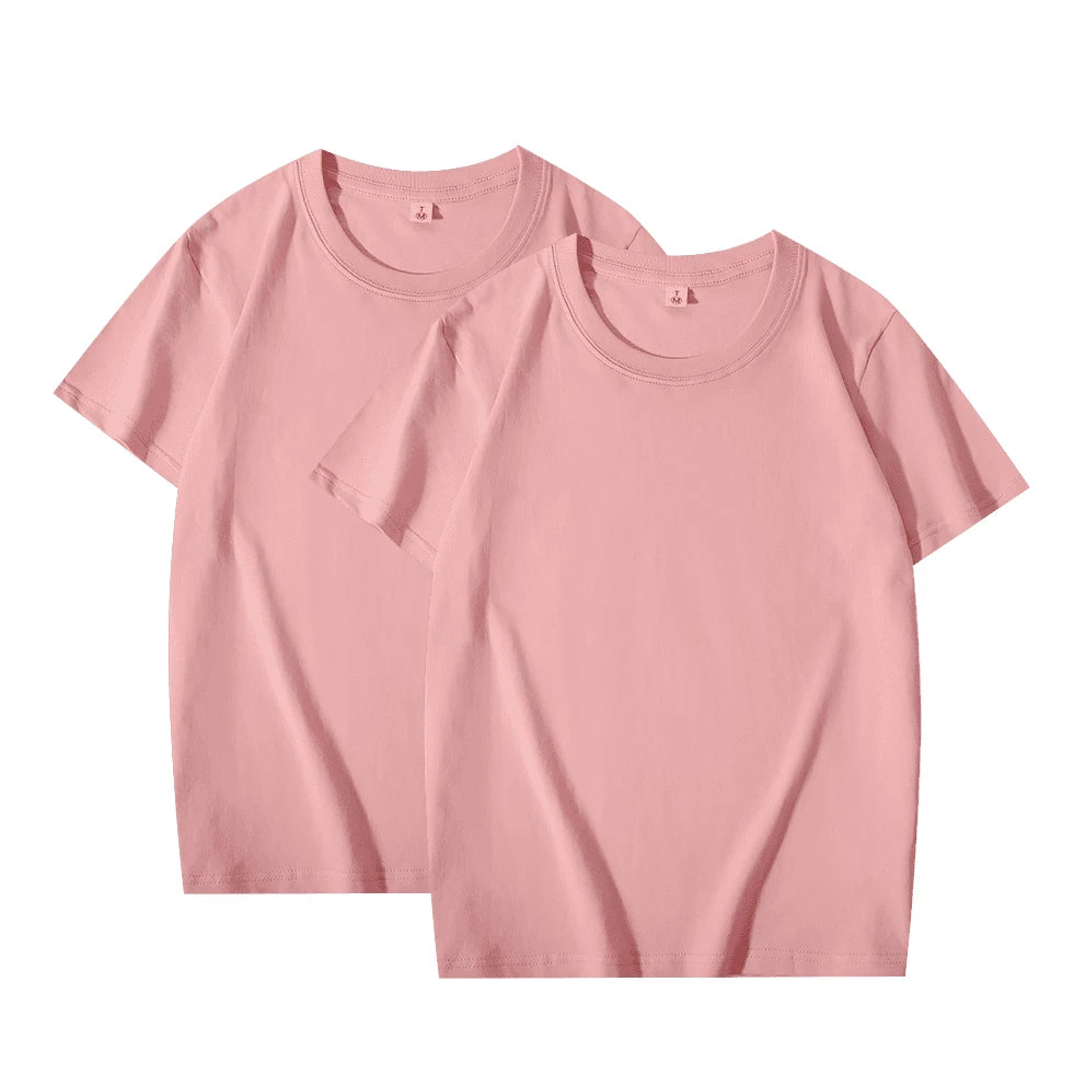 2 pçs cor sólida camiseta 100% algodão masculino feminino branco o-pescoço solto de manga curta modelos básicos all-match camiseta casal topos preto