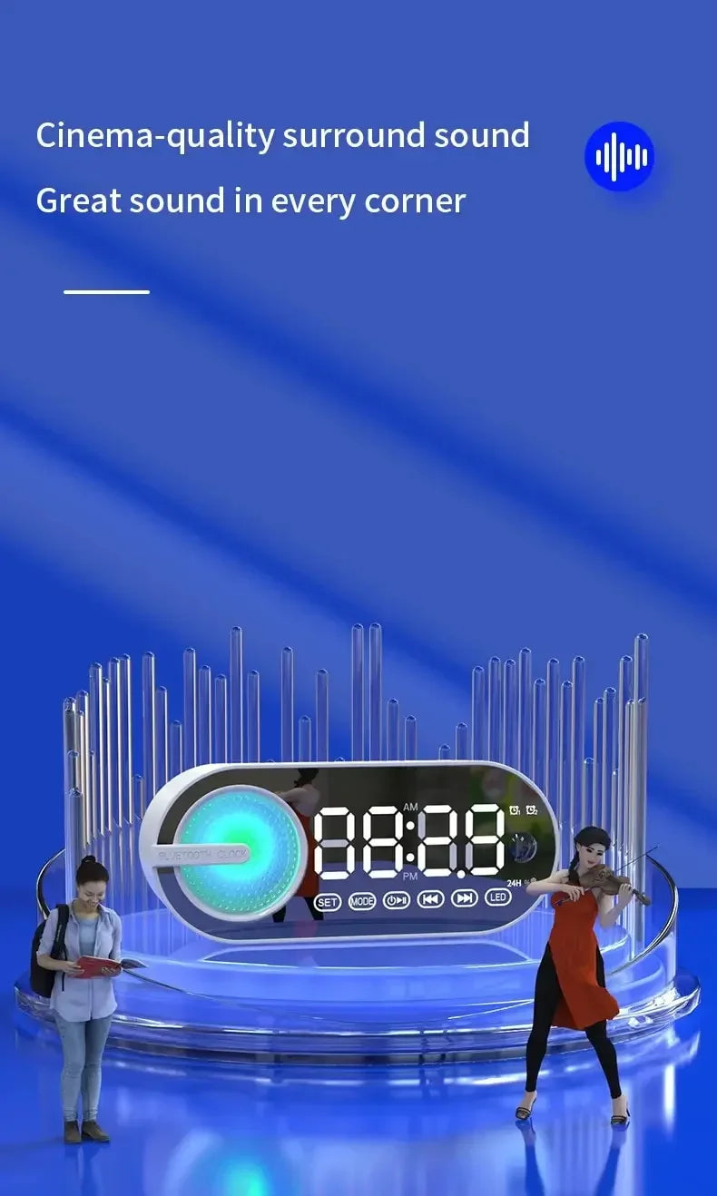 Silencioso sem fio bluetooth alto-falante despertador rgb tws usb led espelho relógio digital fm grande display sala de estar decoração do escritório