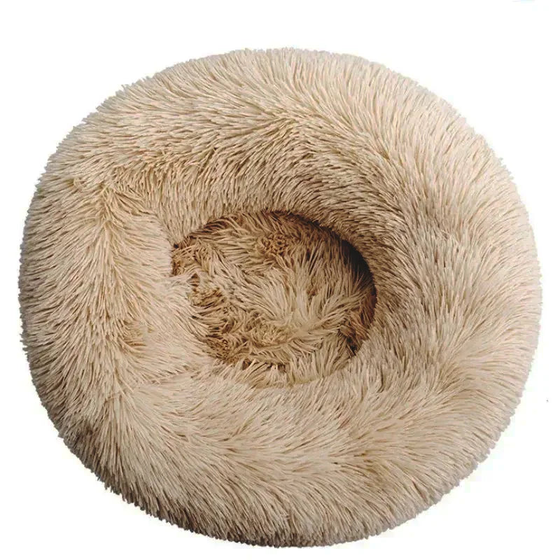 Cama redonda de pelúcia longa super macia, casa de dormir quente para cães e gatos médios, 40-90cm, inverno