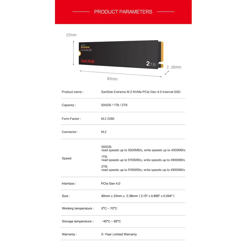 SanDisk Extreme M.2 2280 NVMe PCIe Gen 4.0 SSD Read speed Up to 5150MB/s 2TB 1TB 500GB Internal Solid State Drive For laptops PC