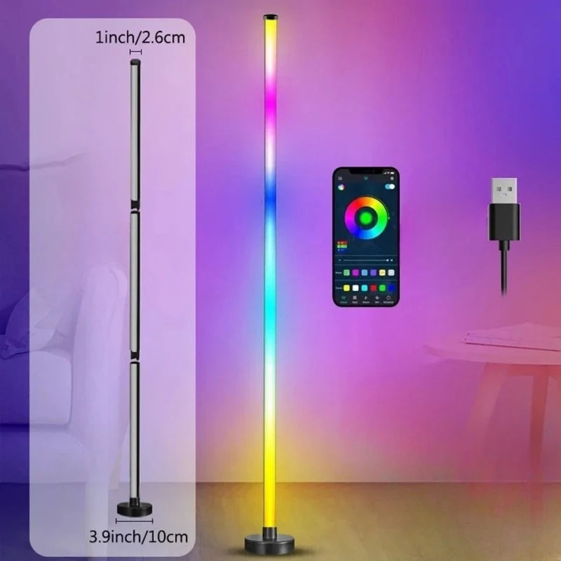 Luminária de Piso LED Inteligente RGB com Controle Remoto e APP, Sincronização Musical, Iluminação de Canto, Temporizador, Luminária Moderna para Sala de Estar e Jogos