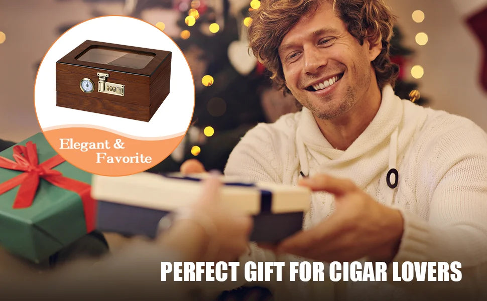 Umidificador de charutos, madeira de cedro, caixa de charutos, vidro, umidificador de mesa com higrômetro frontal, umidificador, divisor, acessórios, gaveta