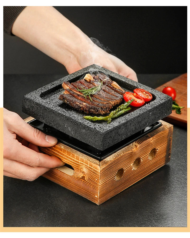 Churrasco Japonês Stone Grill Plate, Bandeja De Cozimento De Pedra, Bife De Alta Temperatura, Rocha Vulcânica, Prato De Churrasco