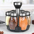 Conjunto de garrafa de especiarias rotativa de cozinha, material de vidro, tempero, sal, açúcar, pimenta, garrafa de armazenamento de tempero, rack de especiarias de cozinha