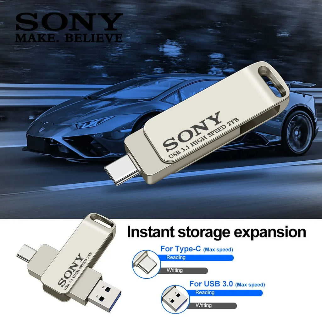 Sony usb 2tb flash pen drive 2 em 1 otg usb 3.1 metal memória vara duplo c pendrive 128gb 256gb 512gb 1tb de armazenamento de alta velocidade de