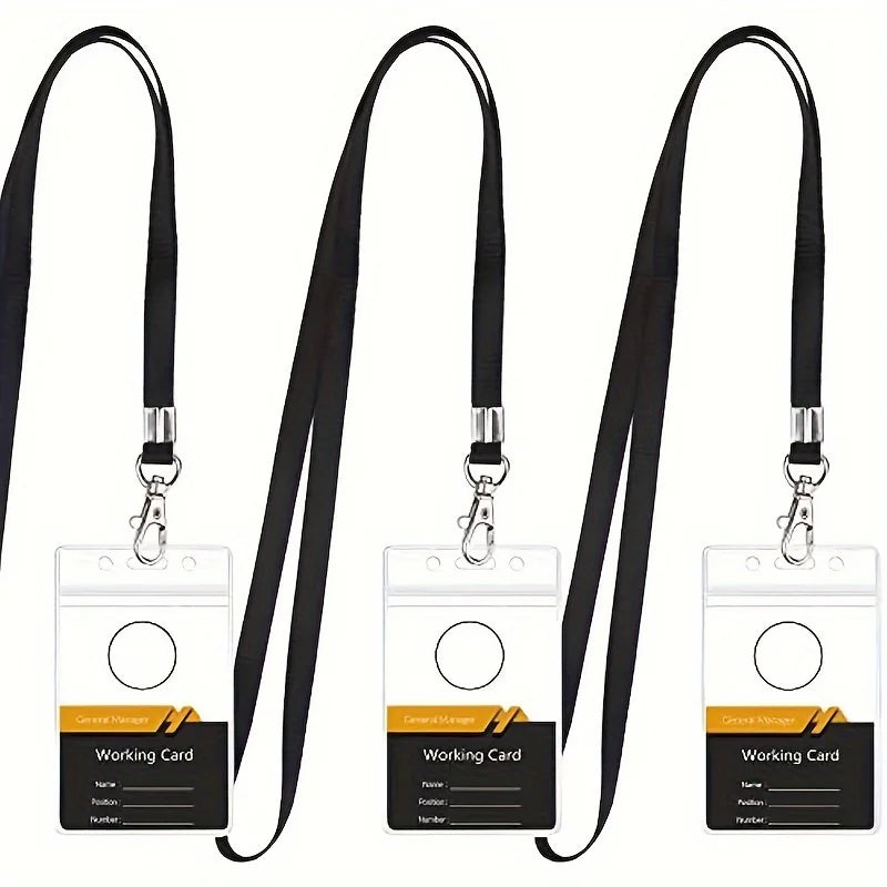 Porta-cartões transparente à prova d'água com cordão, capa de cartão de identificação de plástico com zíper resselável para escritório e escola