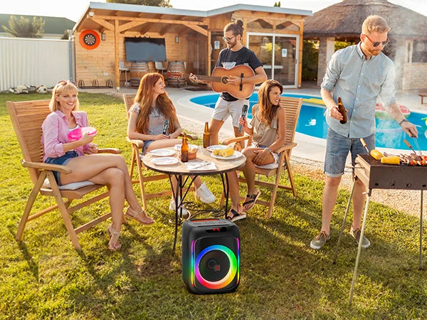 Máquina de karaokê FanFun com 2 microfones, alto-falante Bluetooth portátil com luz RGB, sistema de karaokê para festa em casa de karaokê