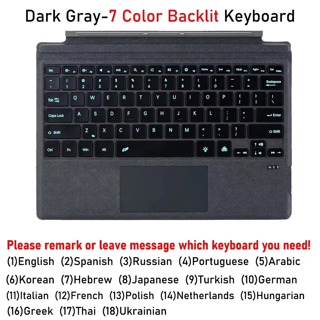 Teclado Bluetooth Retroiluminado para Microsoft Surface Pro 3 4 5 6 7 7+/Microsoft Surface Pro 8 9 10 11 X 13inch, Teclado Trackpad Teclado Sem Fio,Teclado português