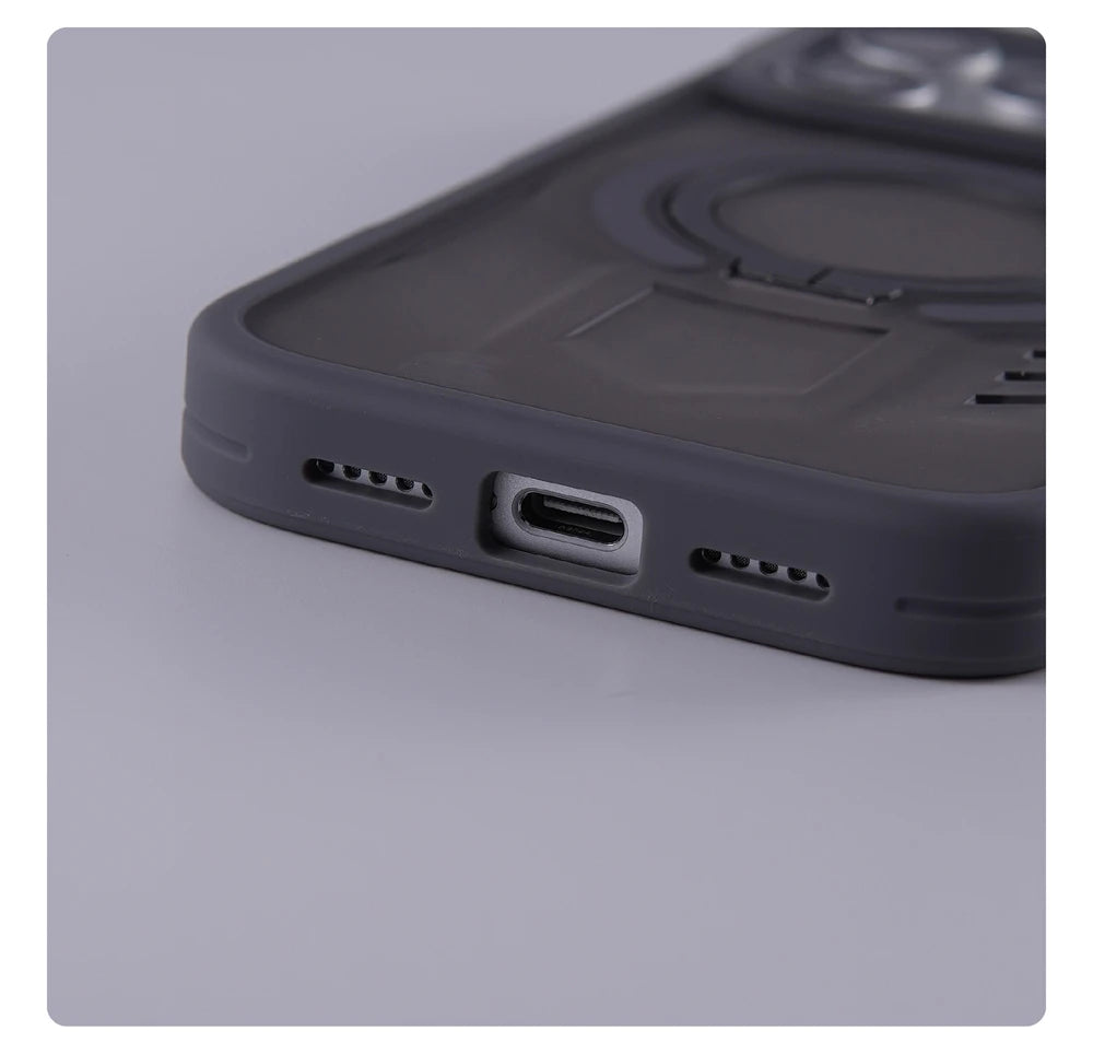 Capa amortecedora com suporte magnético translúcido fosco para iPhone 17 Pro Max Air 16 15 14 Plus 13 12 para Magsafe Capa de carga sem fio