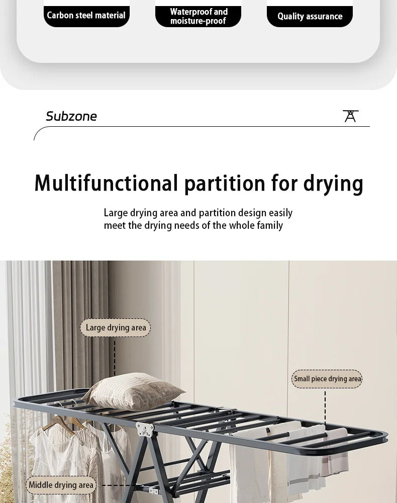 Casa interior dobrável vertical vloth rack de secagem varanda aço roupas rodas secador removível colcha torre prateleira suporte lavanderia
