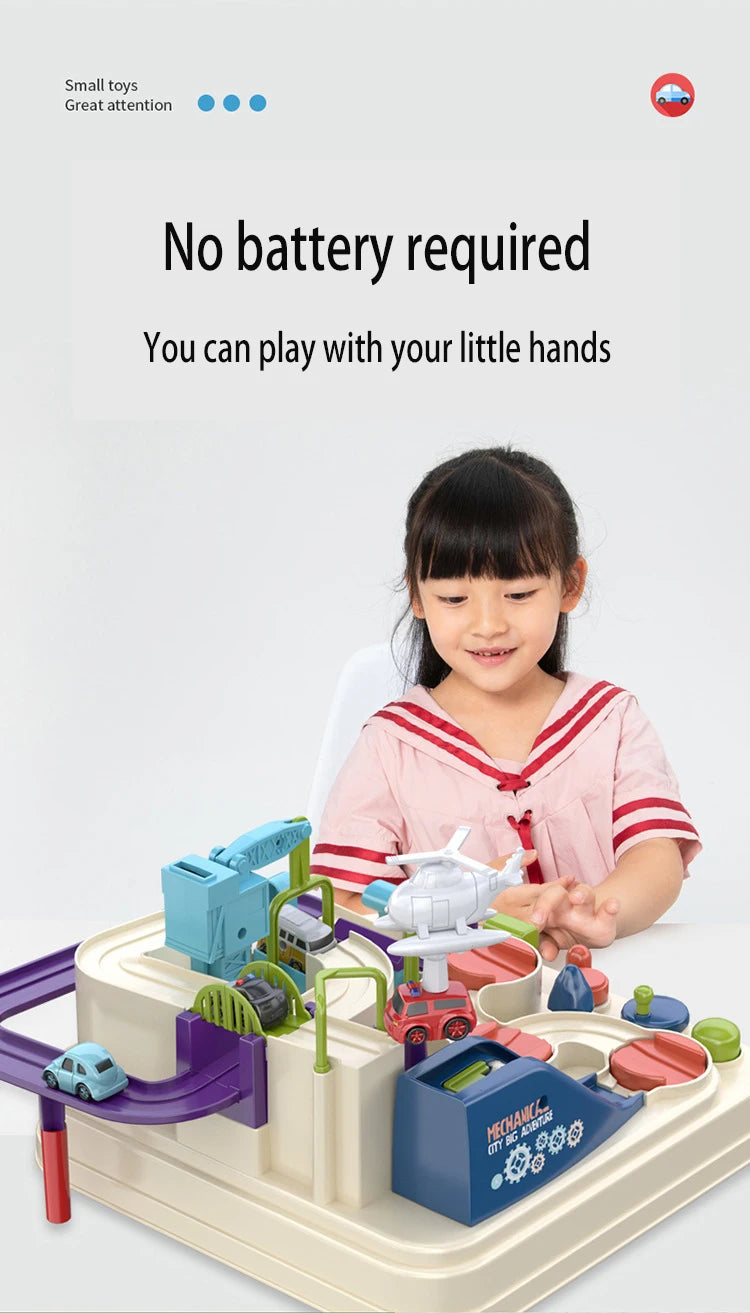 Modelo de carro ferroviário de corrida brinquedos educativos crianças pista jogo de aventura cérebro trem interativo mecânico animais espaço foguete brinquedo