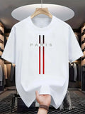 Novo tecido de poliéster masculino confortável e respirável em torno do pescoço camiseta paris carta impressa padrão ao ar livre casual topo