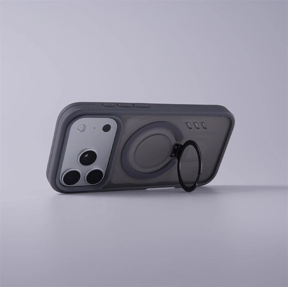 Capa amortecedora com suporte magnético translúcido fosco para iPhone 17 Pro Max Air 16 15 14 Plus 13 12 para Magsafe Capa de carga sem fio