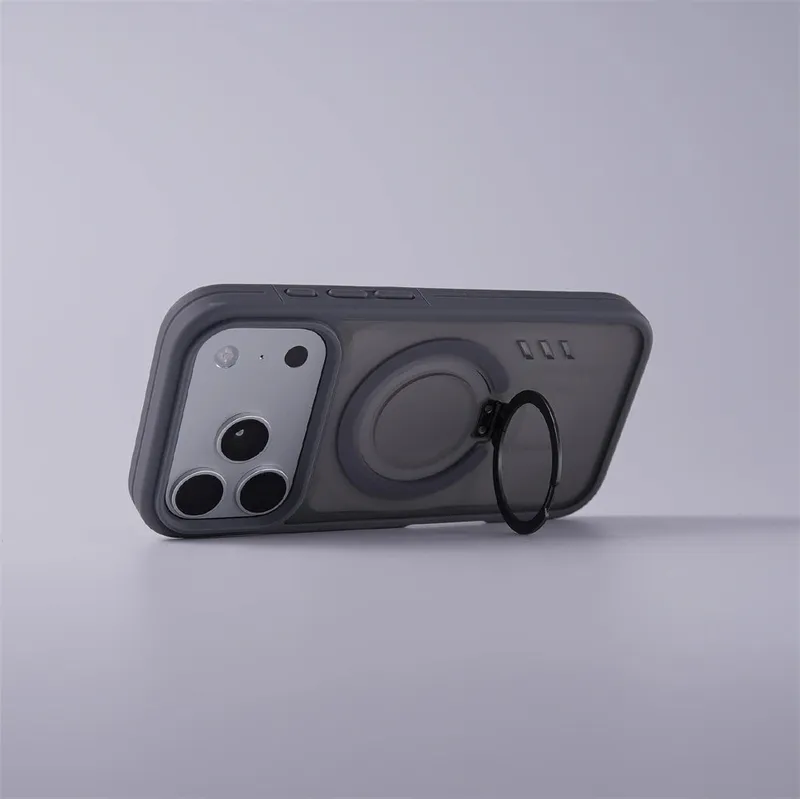 Matte Translucent Magnetic Holder Bumper Case for iPhone 17 Pro Max Air 16 15 14 Plus 13 12 For Magsafe Wireless Charge Cover